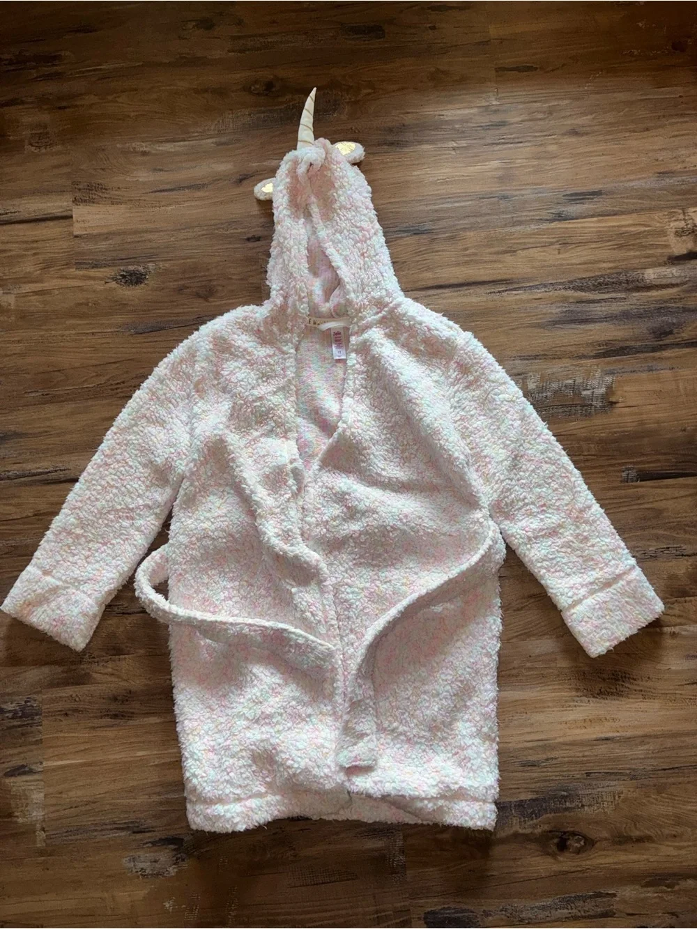 Justice Girls Unicorn Hooded Plush Robe - Light Pink with Gold Horn